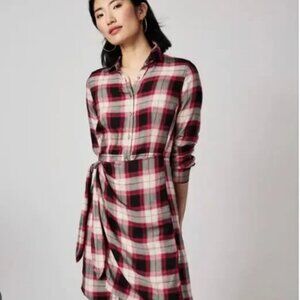 Untuckit Long Sleeve Faux Wrap Dress = Red Black Plaid Rachel Style